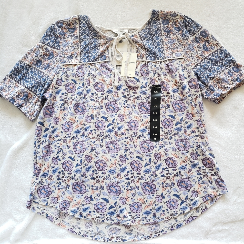 Lucky brand floral short sleeve top L